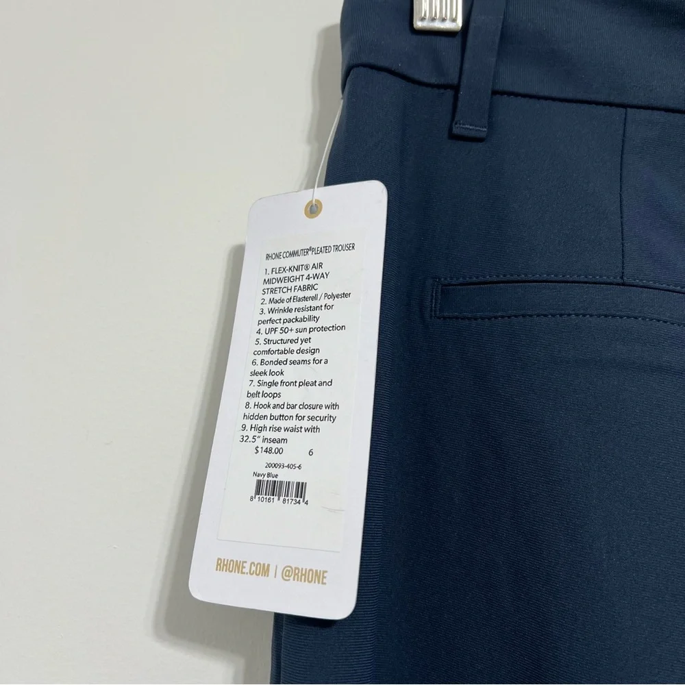 Rhone NWT Commuter Pleated Navy Trouser Pants UPF50+ Anti Odor Work Golf - Picture 8 of 12